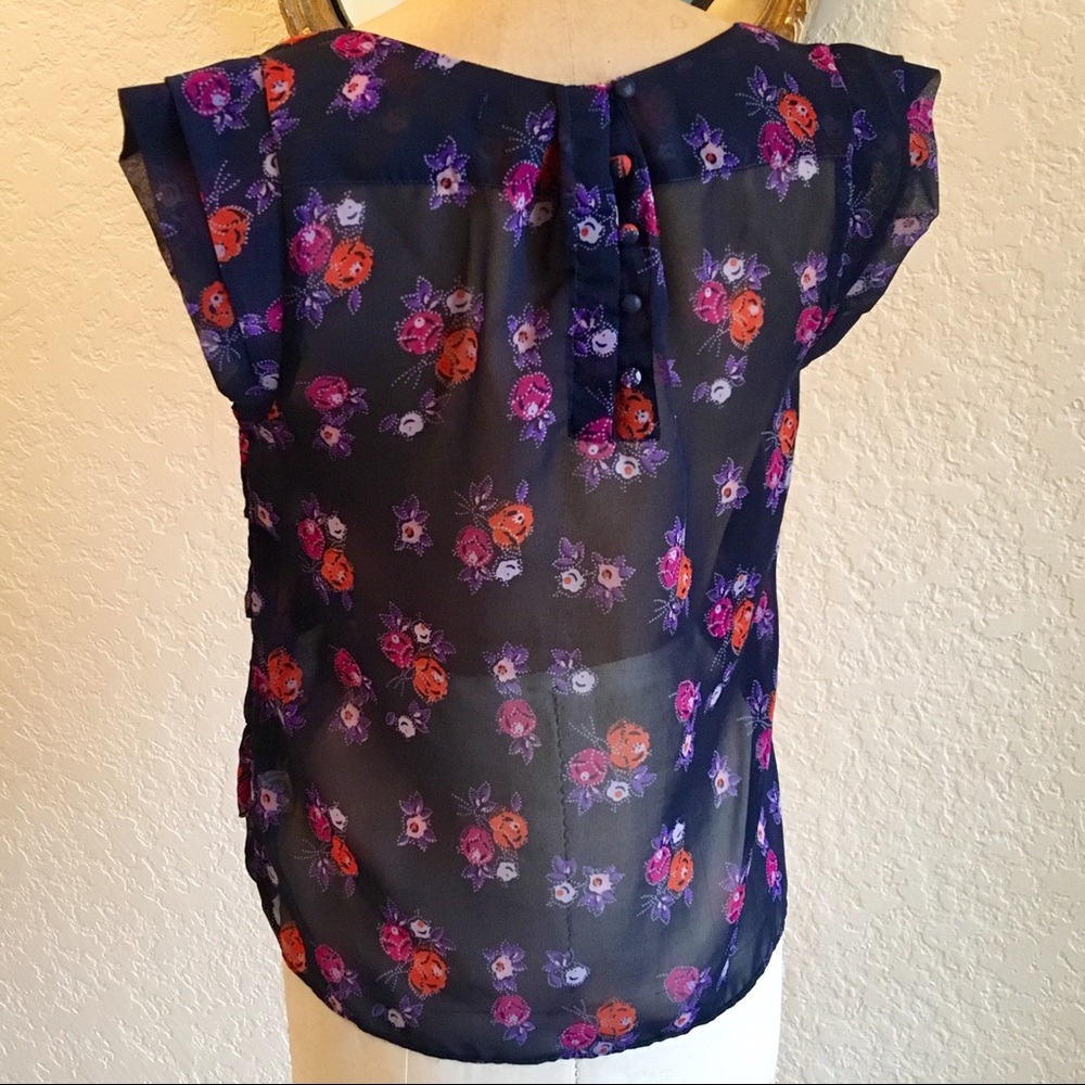 ❄️ AMERICAN EAGLE Navy Floral Semi Sheer Top Sz S - Picture 3 of 5